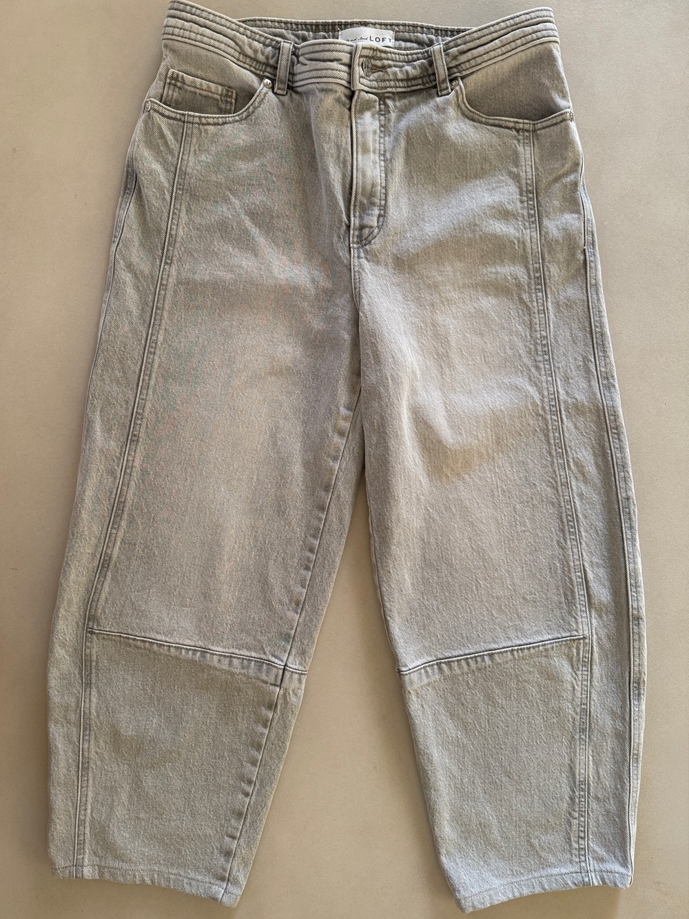 LOFT High Rise Barrel Jeans Light Gray